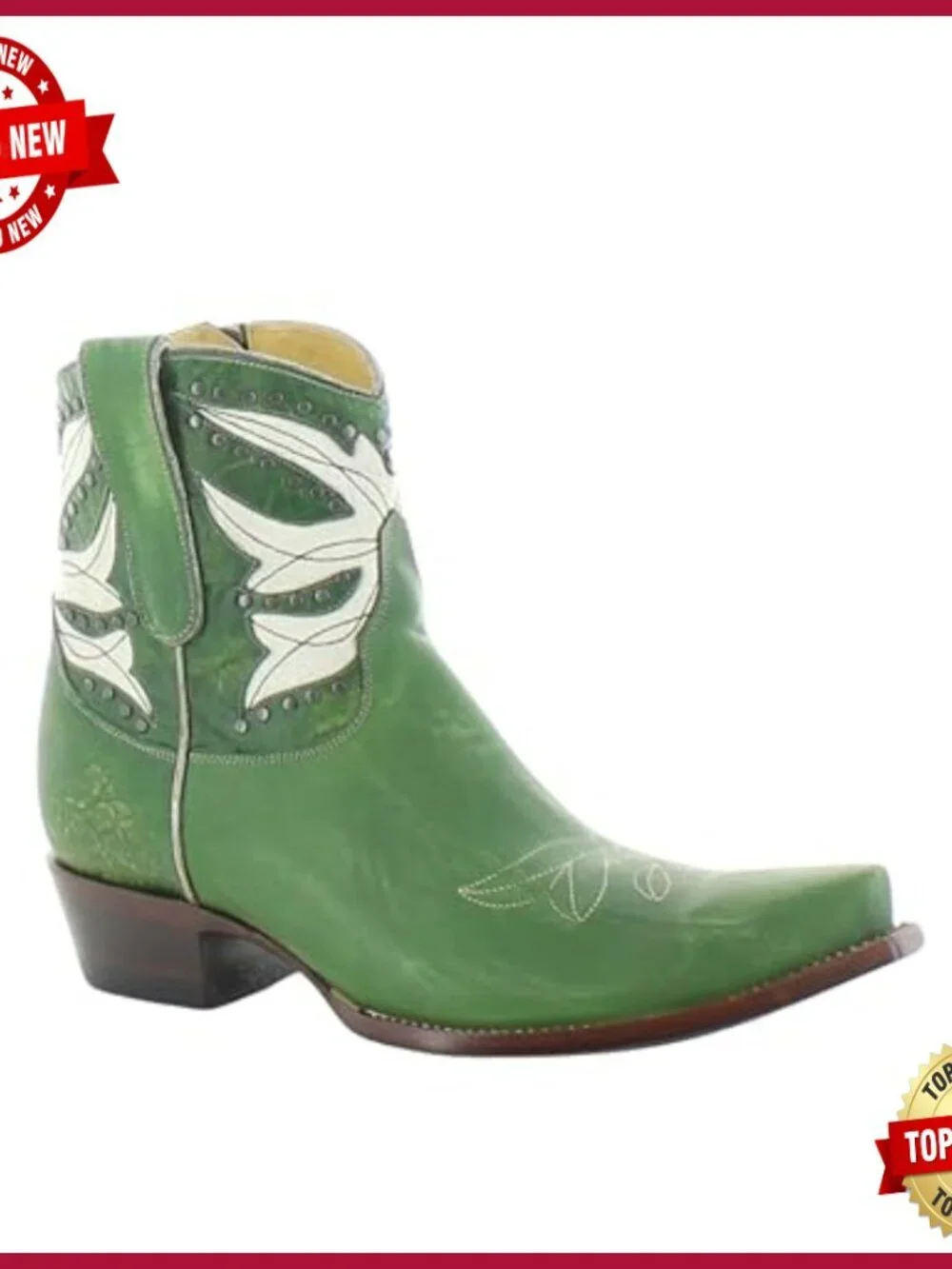 Handcrafted Western Ankle Boots with Floral Inlays, Snip Toe, Side Zipper